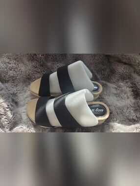 Black and White Slide Sandals with Cushioned Footbed